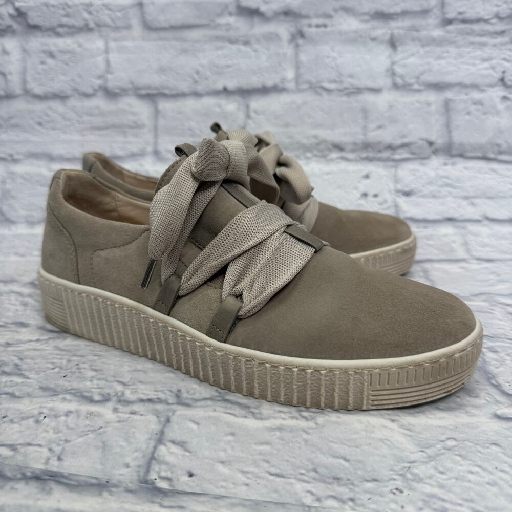 Gabor Womens Bow Sneakers Size 6 Suede Taupe Beige Tie